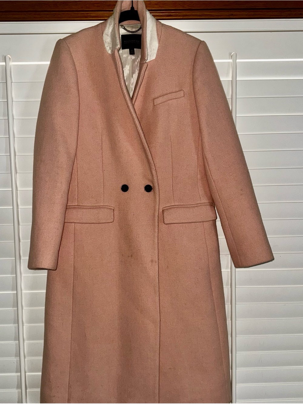 Wool-Blend Long Peacoat in Blush Pink